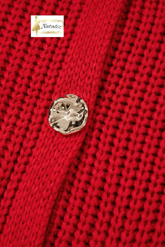 Fiery Red Solid Textured Knit Side Pockets Buttoned Sweater Vest Dear-Lover Dropshipping