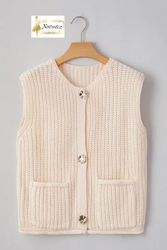 Fiery Red Solid Textured Knit Side Pockets Buttoned Sweater Vest Dear-Lover Dropshipping