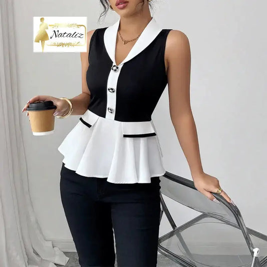 Fitted-waist V-neck Petite-style Blazer Trendy Business Suit Jacket Tops