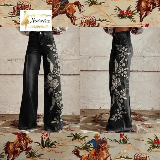Flared Jeans Loose-fit Denim Pants With A Retro Print Pants & Jeans