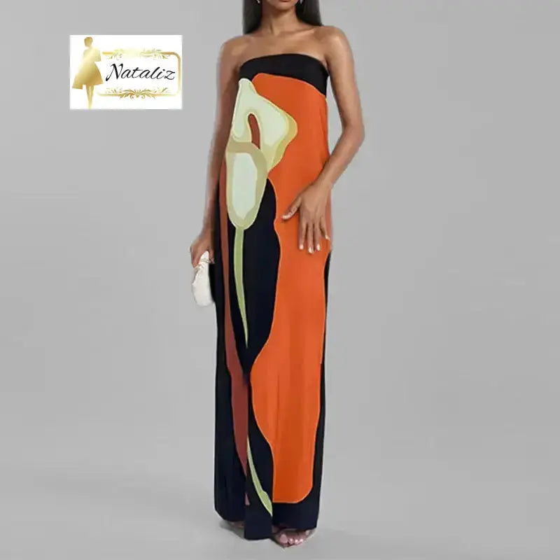 Floral Print Strapless Maxi Dress Nataliz Boutique Shop