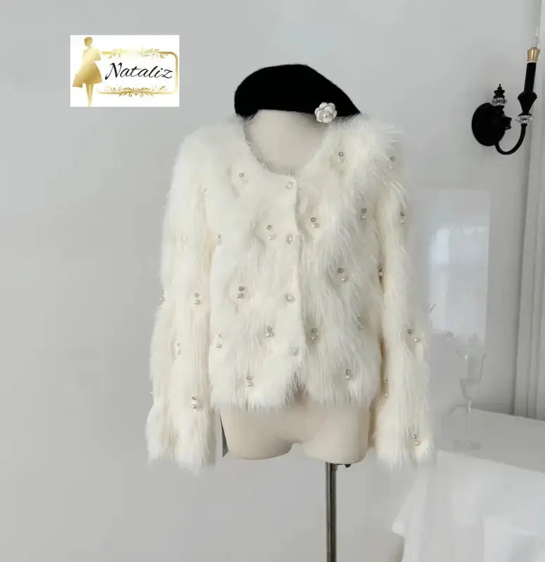 Fluffy Pearl Decorated Jacket Nataliz Boutique Shop