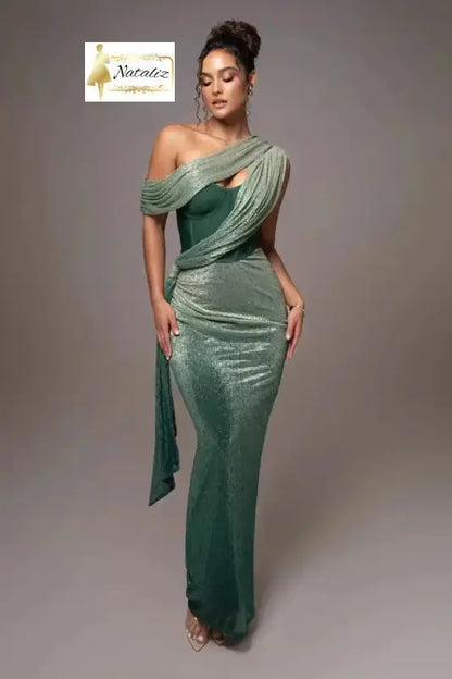 Green Color Slit Sleeveless Cross Body Dress Nataliz Boutique Shop