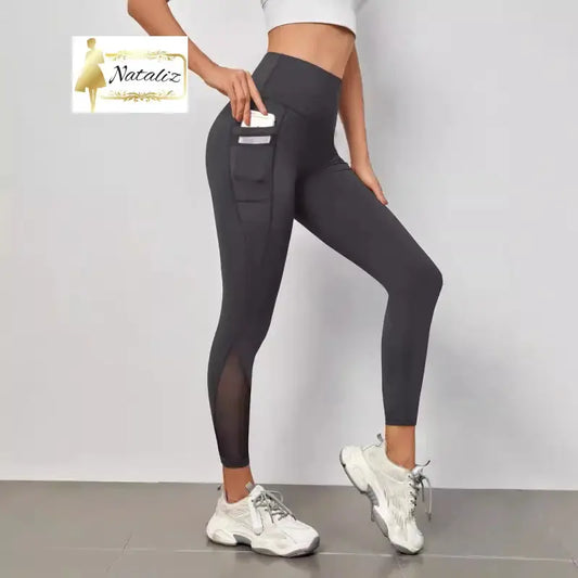 High Waist Grenadine Stitching Yoga Pants Pocket Quick-drying Breathable Hip Lifting Sport Sport