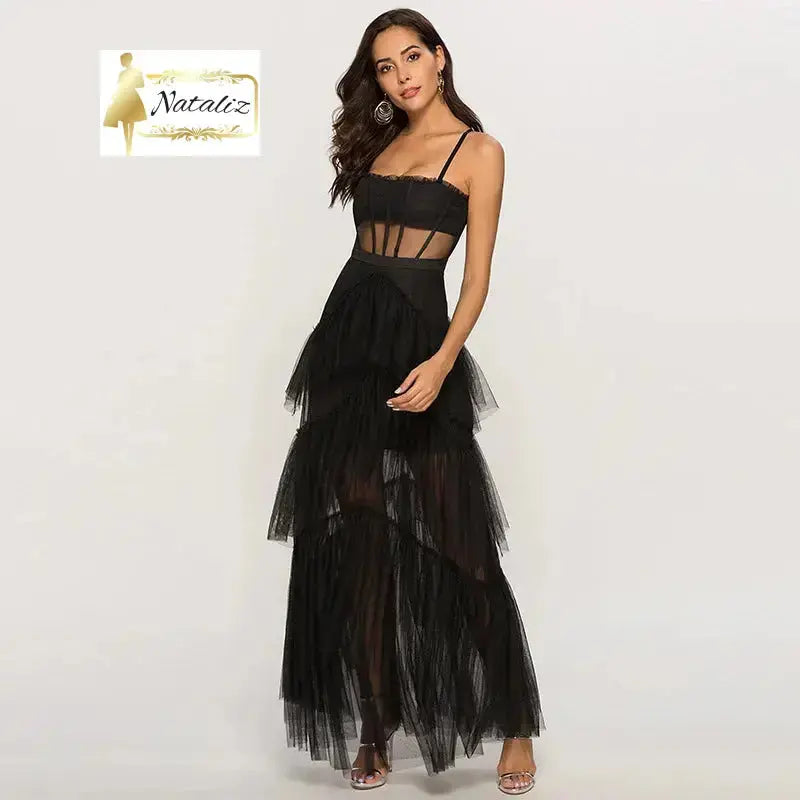 Hollow Out Black Dresses Multiple Mesh Sheer Layer Guangzhou Migu Garment Company Limited