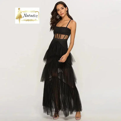 Hollow Out Black Dresses Multiple Mesh Sheer Layer Guangzhou Migu Garment Company Limited