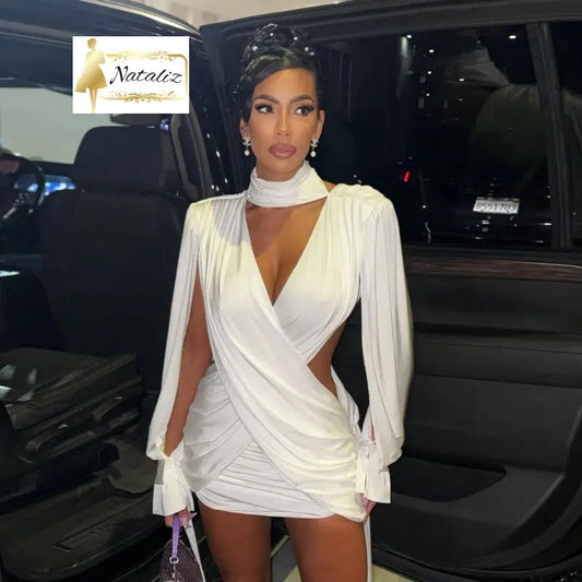 Hollowed-Out Long-Sleeve Sexy Midriff-Baring Bodycon Dress Formal Dresses