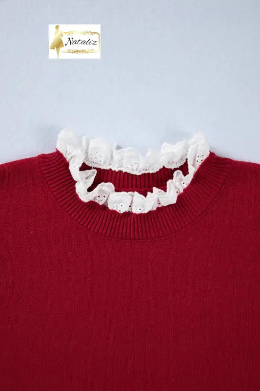 Jet Stream Lace Trim Patchwork Buttoned Cuffs Loose Sweater Dear-Lover Dropshipping