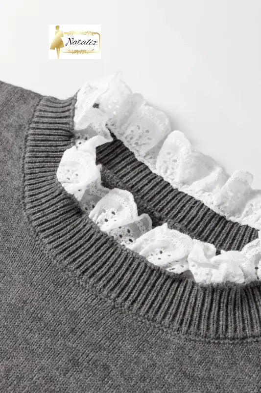 Jet Stream Lace Trim Patchwork Buttoned Cuffs Loose Sweater Dear-Lover Dropshipping