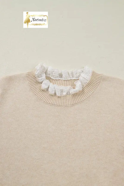 Jet Stream Lace Trim Patchwork Buttoned Cuffs Loose Sweater Dear-Lover Dropshipping