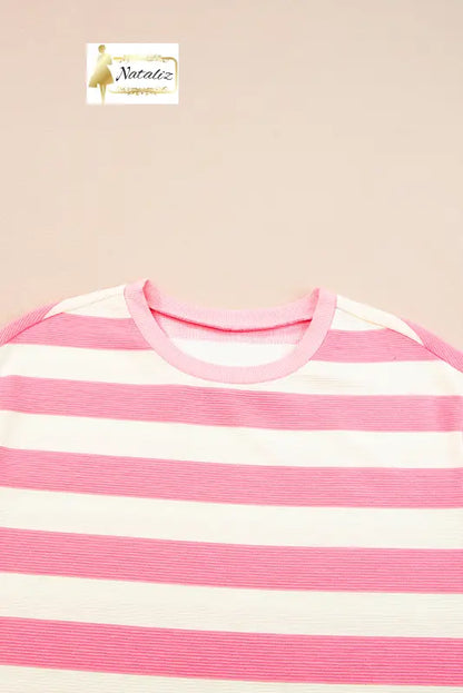 Khaki Stripe Cap Sleeve Shift T Shirt Dress Dear-Lover Dropshipping