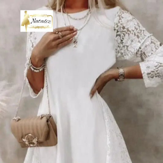 Lace Panel Slimming Mid Length Dress Casual Dresses