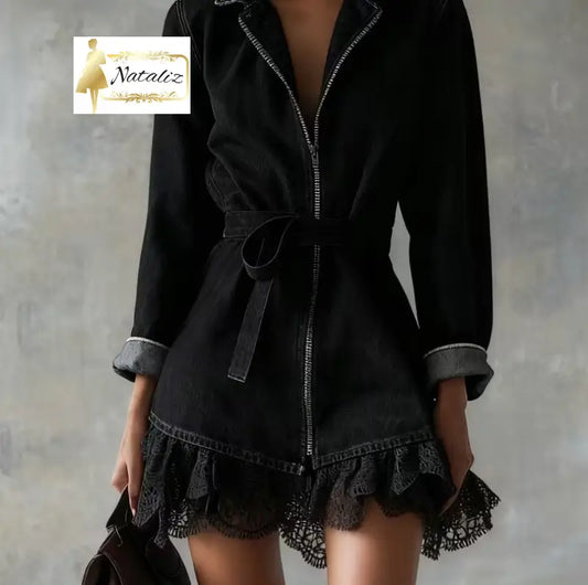 Lace-paneled Waist-cinching Zippered Dress Casual Dresses