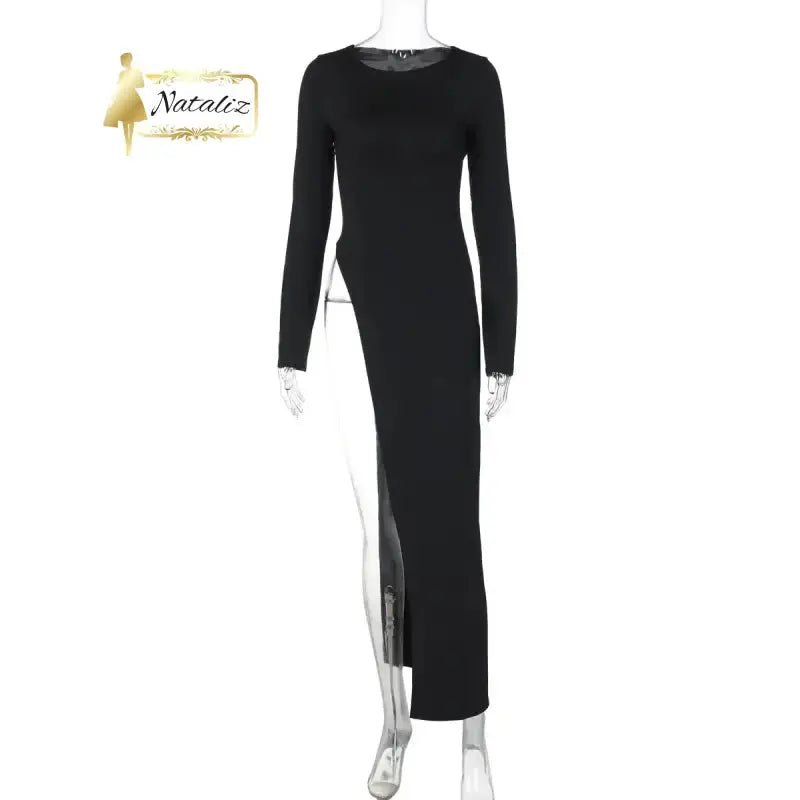 Long Sleeves Side High Slit Maxi Top Nataliz Boutique Shop