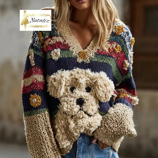 Loose Laid-back Soft Pullover Sweater For Women with 3D Design Tops