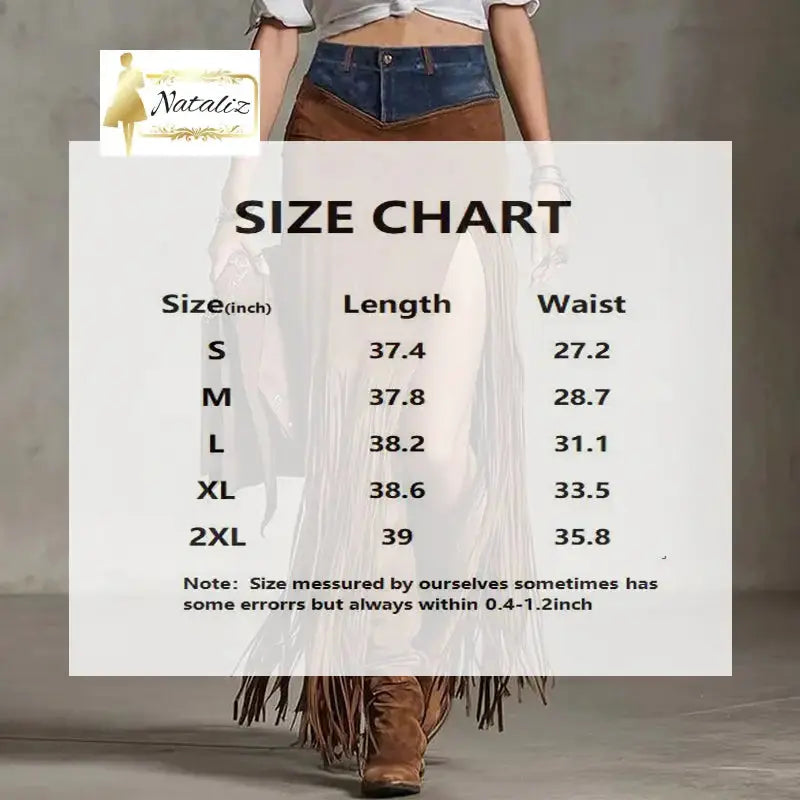 Maxi Skirt With Fringe Hem And High Side Slit Western Style Skirt Nataliz