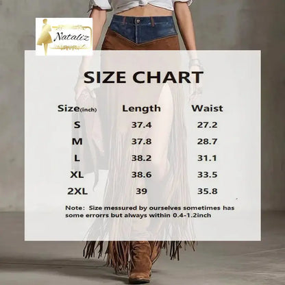 Maxi Skirt With Fringe Hem And High Side Slit Western Style Skirt Nataliz