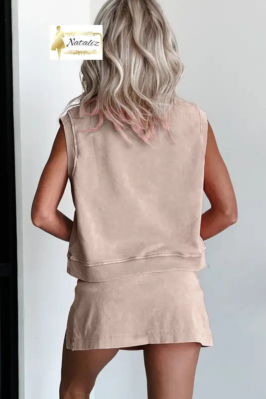 Myosotis 2 Pieces Mineral Wash Cotton Tank Top Lined Split Skirt Set Dear-Lover Dropshipping