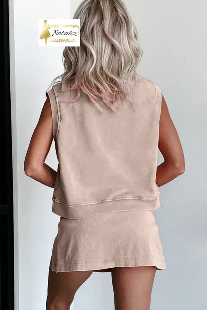 Myosotis 2 Pieces Mineral Wash Cotton Tank Top Lined Split Skirt Set Dear-Lover Dropshipping