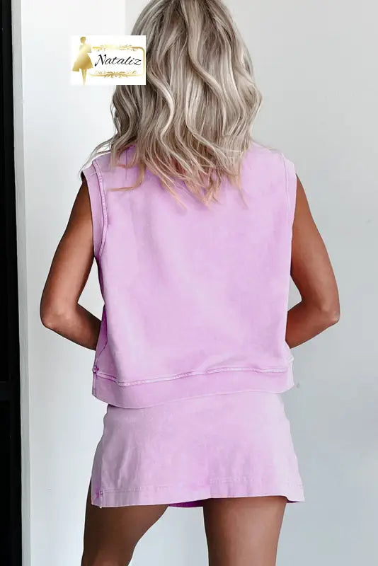 Myosotis 2 Pieces Mineral Wash Cotton Tank Top Lined Split Skirt Set Dear-Lover Dropshipping