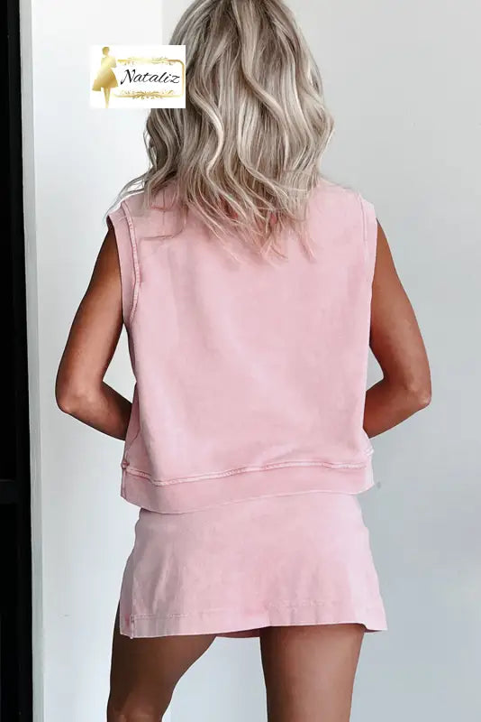 Myosotis 2 Pieces Mineral Wash Cotton Tank Top Lined Split Skirt Set Dear-Lover Dropshipping