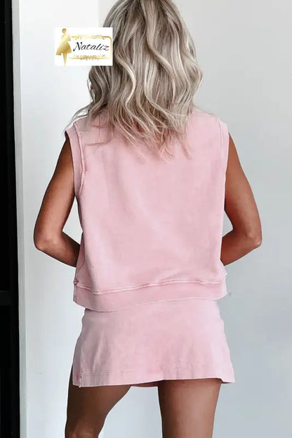 Myosotis 2 Pieces Mineral Wash Cotton Tank Top Lined Split Skirt Set Dear-Lover Dropshipping