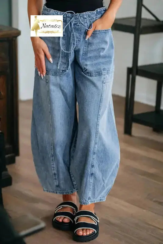 Myosotis Large Patch Pocket Drawstring Paperbag Waist Barrel Jeans Dear-Lover Dropshipping
