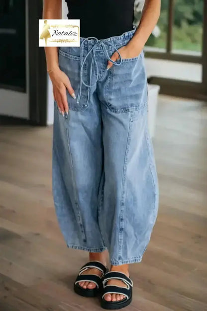 Myosotis Large Patch Pocket Drawstring Paperbag Waist Barrel Jeans Dear-Lover Dropshipping