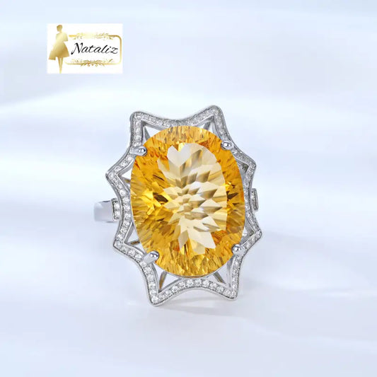Natural Crystal Jewelry European And American Simple Light Luxury Style Large Topaz Ring Rings