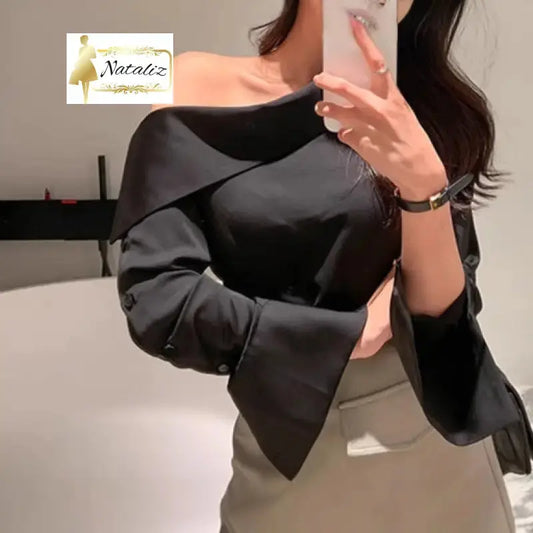 Off-the-Shoulder Button-Down Shirt Tops