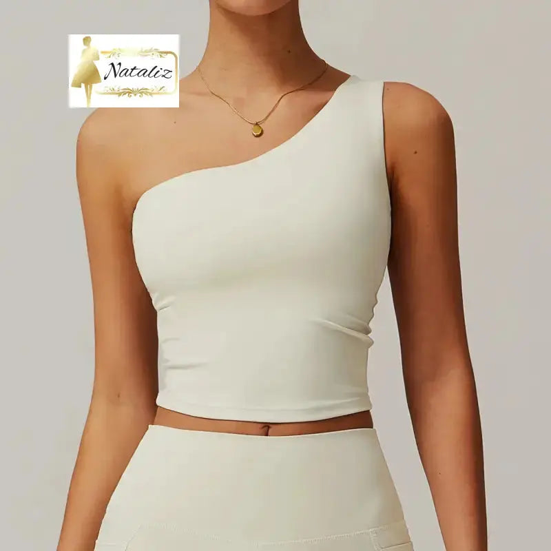 One Shoulder Quick-Dry Spandex/Nylon Yoga Bra Crop Top Sportswear 8