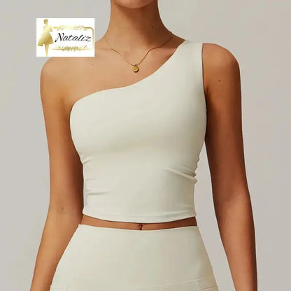 One Shoulder Quick-Dry Spandex/Nylon Yoga Bra Crop Top Sportswear 8