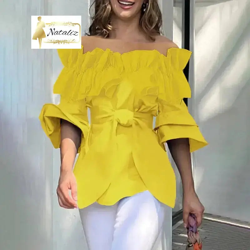 Pleated Ruffled  100% Cotton Eco-Friendly Off-The-Shoulder  Top Guangzhou Migu Garment Company Limited