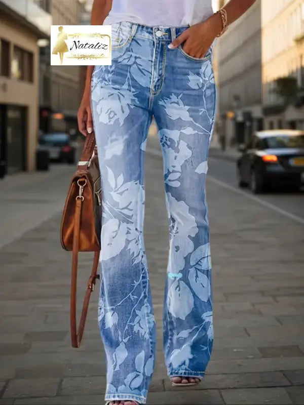 Printed Denim Pants Nataliz