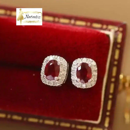 Real Gold Natural Ruby Diamond Stud Earrings Pigeon Blood Red Color Ruby Stud Earrings Earrings