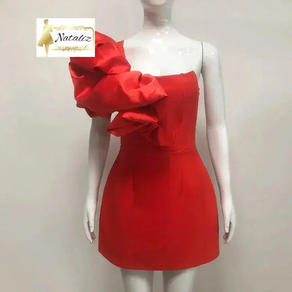 Red Sexy Bodycon Mini Dress with 3D Flowers Nataliz Boutique Shop