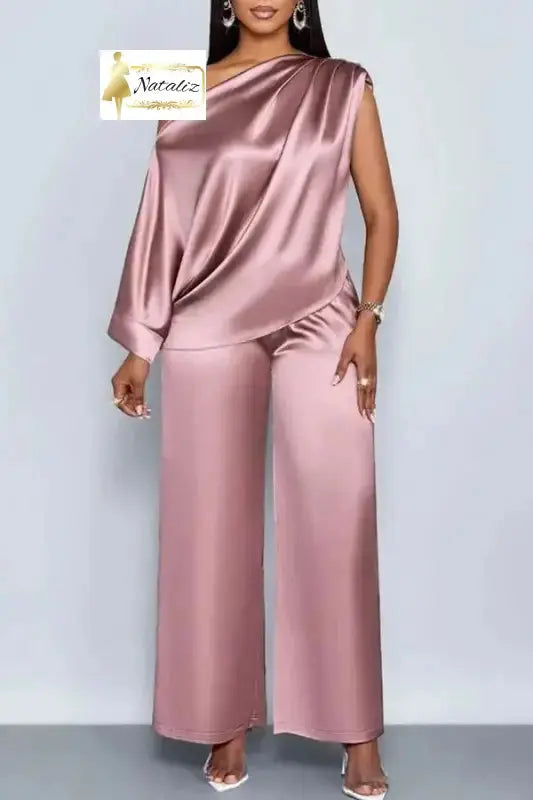 Satin Short-Sleeved Top and Pants Set Nataliz Boutique Shop