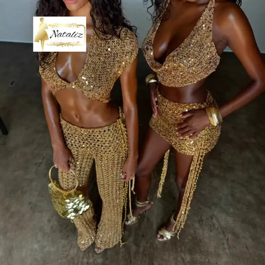 Sexy Cutout Sequin Set Two Pieces Sets