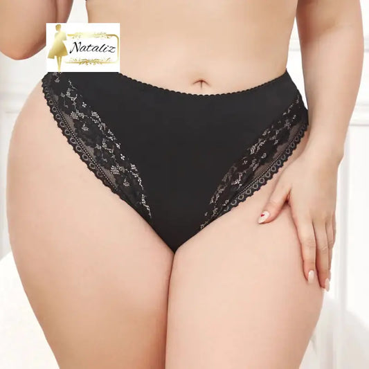 Sexy Plus Size Women’s 85% Pure Cotton Mid-Waist Breathable Lace Thong 3pc pack Panties