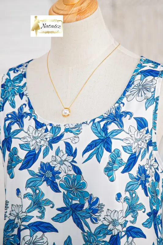 Sky Blue Floral Print U Neck Sleeveless Striped Ruffle Hem Patchwork Dress Dear-Lover Dropshipping