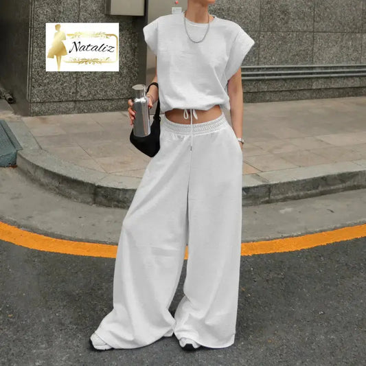 Sleeveless Pullover Top And Floor-length Wide-leg Pants Sweatshirt Set Sport Sets