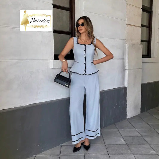 Sleeveless Square-neck Top And Pants Two-piece Set Two Pieces Sets