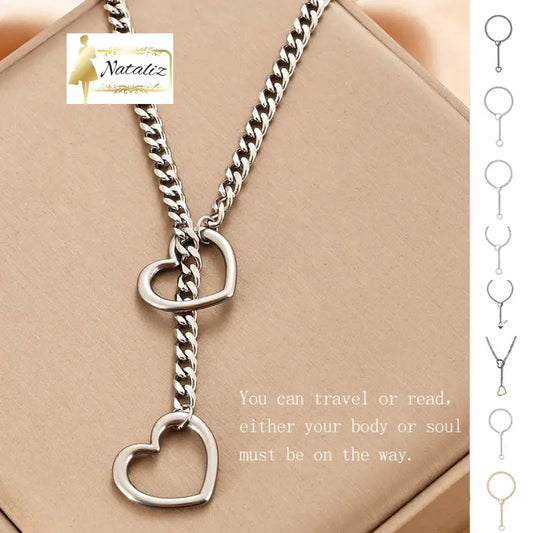 Stainless Steel Lariat Heart Necklace Necklaces