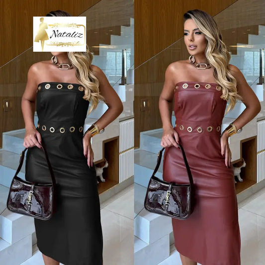 Strapless Figure-hugging Slit Dress Casual Dresses