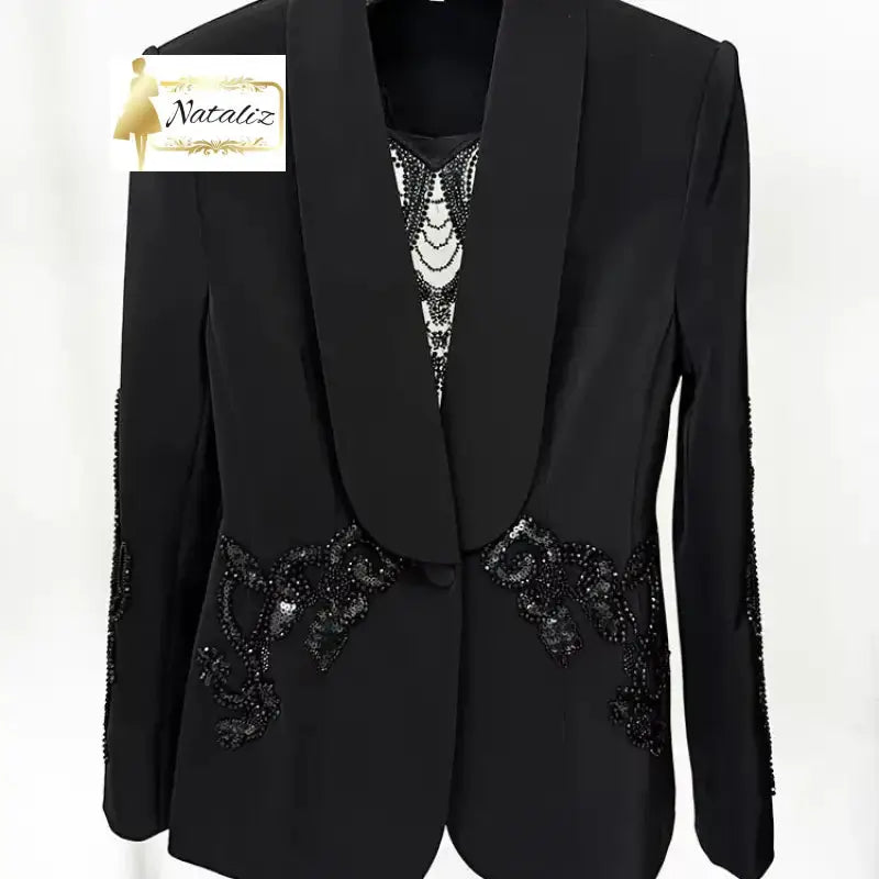 Suit Blazer and Pants Set Hollow Sequins Beading Nataliz Boutique Shop