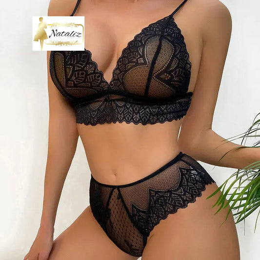 Three-point High Waist Panties Sexy Underwear European And American Lace Thin Bra Set Panty & Bra Sets