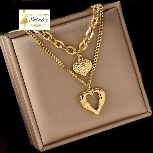 Titanium Steel Angel Wings Love Necklace Irregular Folds 2 Heart Love Necklace High-quality Fashion Jewelry Necklaces