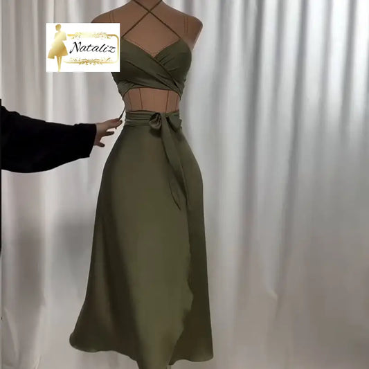 Tube-top Strap Vest And Waist-cinching Skirt Set Two Pieces Sets