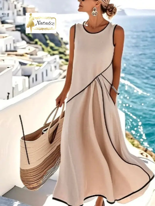 Vacation Style Contrast-Piped Sleeveless Maxi Dress Casual Dresses