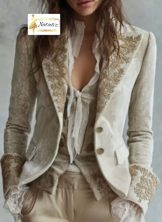 Velvet Pocket Blazer With Printed Lapel And Flared Sleeves Jackets & Coats